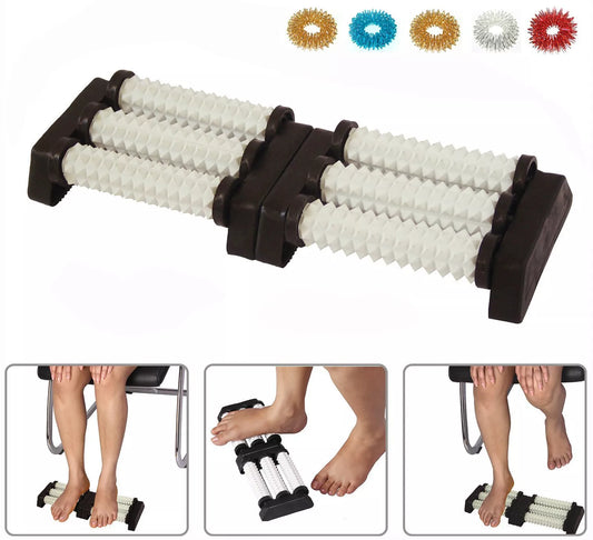 Acupressure Double Foot Plastic Reflexology Roller Massager + Free 5 Sujok Rings