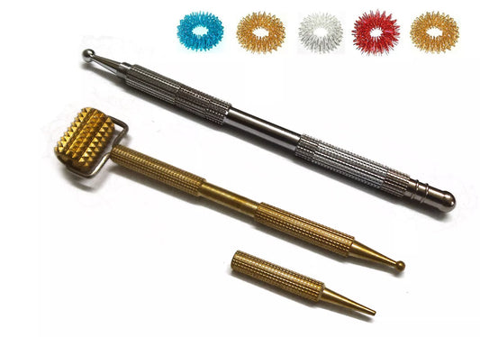 Sujok Acupressure Probe Metal Multipurpose (5 in 1) & Mini Roller Jimmys + Rings