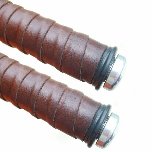 Brown Leather Handle Bar Grip Stripe Tape Fit For Royal Enfield Interceptor