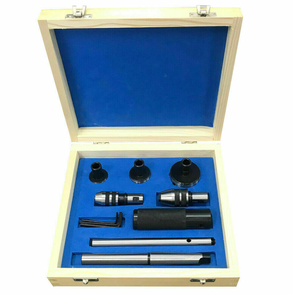Lathe Tailstock Tap & Die Holder Kit MT3 Shank Threading Tapping Set Wooden Box agaexportworld