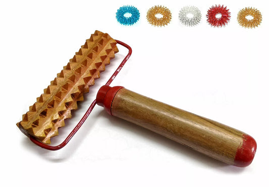 Acupressure Pyramidal Energy Mega Wooden Hand Roller Body Massager with Handle