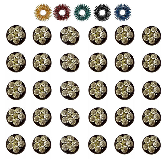 Sujok 6 Star Cluster Magnets - Round (Set of 30) + 5pcs Sujok Acupressure Rings