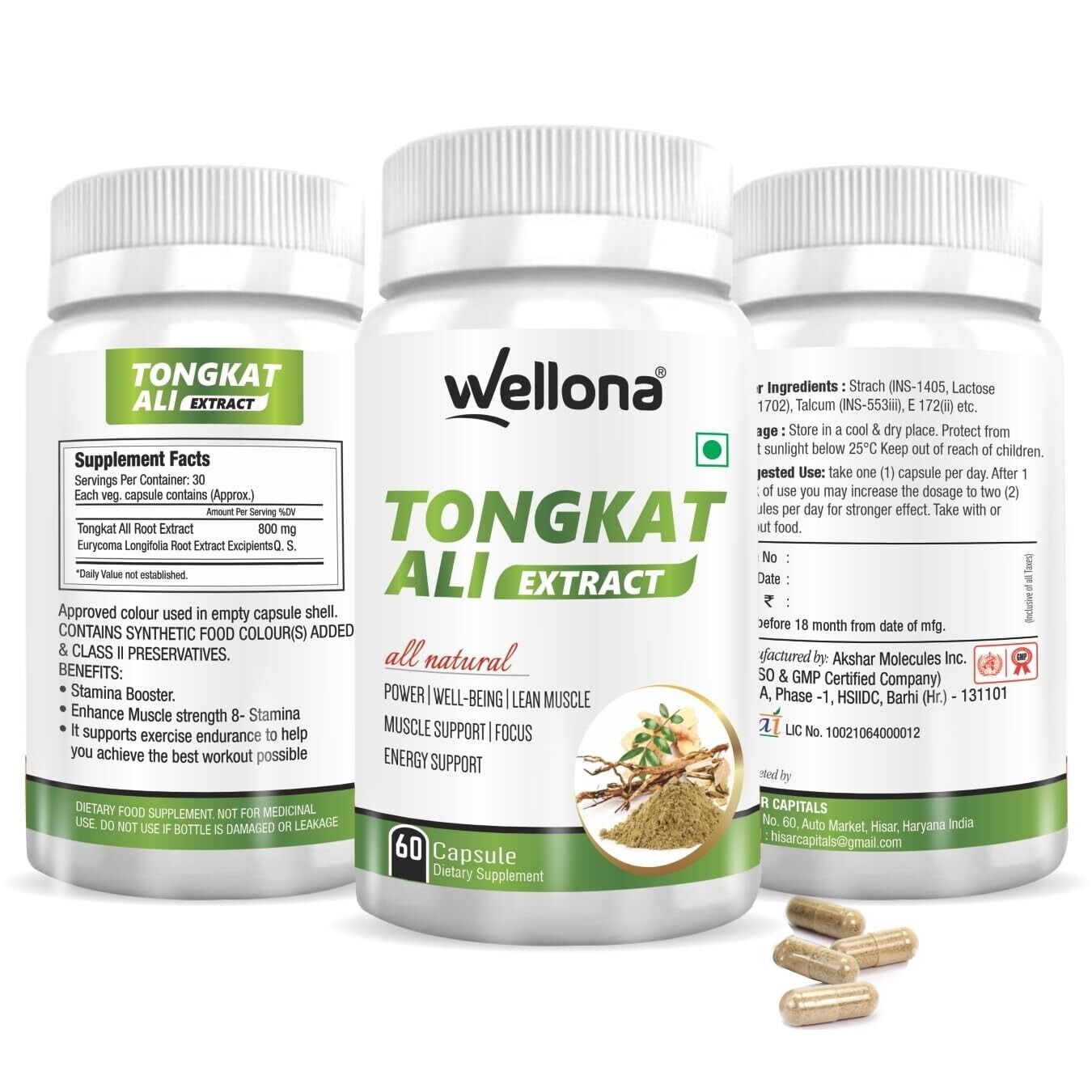TongkatAli Extracto de raíz de Longjack a base de hierbas 60 cápsulas 