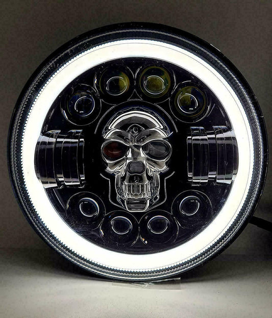 Skull Style 7'' LED Headlight Fits Royal Enfield Interceptor Continental 650cc